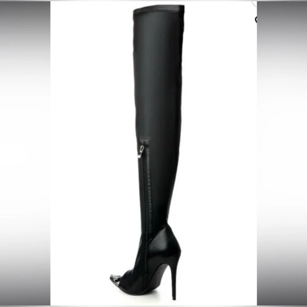 Azalea Wang “Clover” Over-the-Knee Peep-Toe Boots Size 9 Black